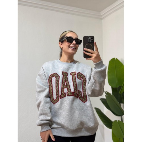 LEOPAR DETAYLI İÇİ ŞARDONLU SWEAT